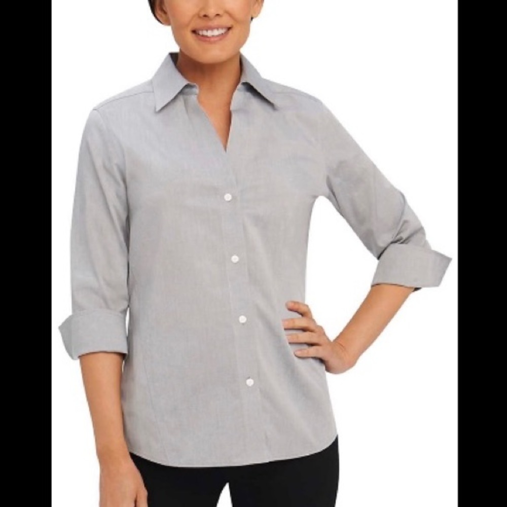 NWT Foxcroft NYC Gray Stretch Poplin Shirt